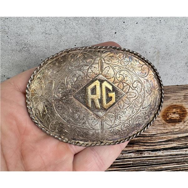 Sterling Silver 14k Gold Cowboy Belt Buckle
