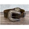 Image 1 : Sterling Silver Cowboy Tooled Leather Belt Buckle