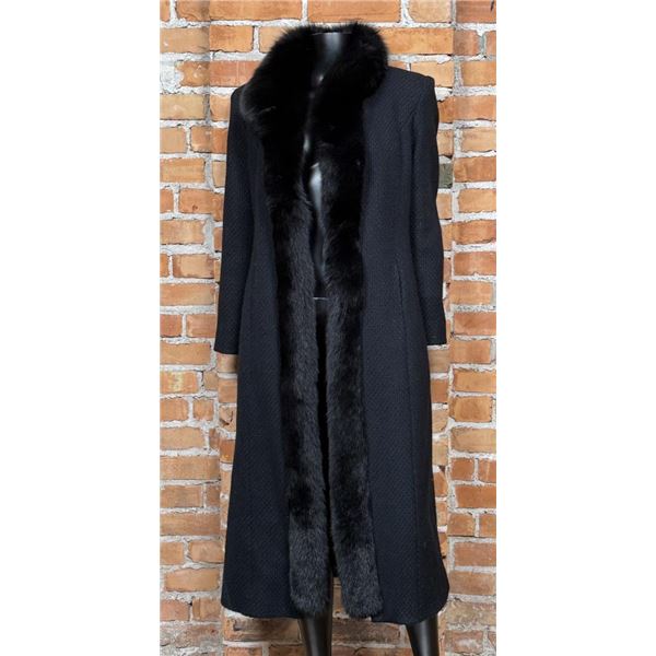 Women's Fox Fur Trimmed Long Dress Coat