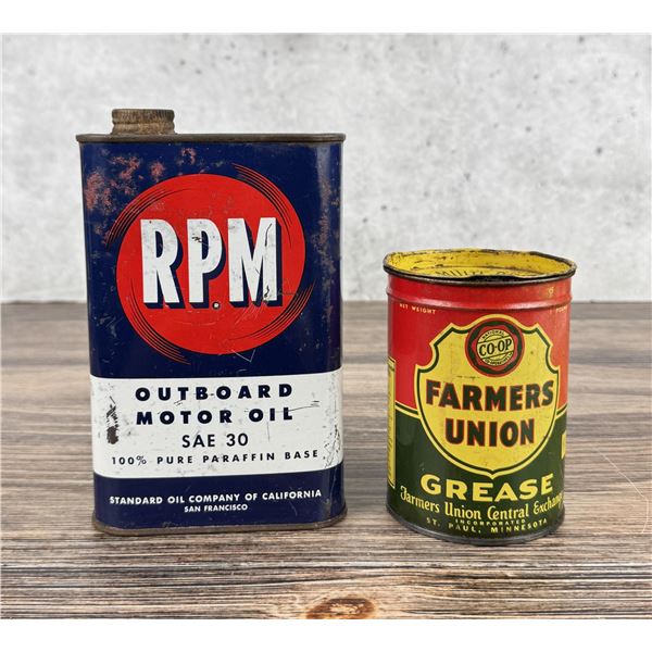 RPM Oil & Farmers Union Grease Tin Cans