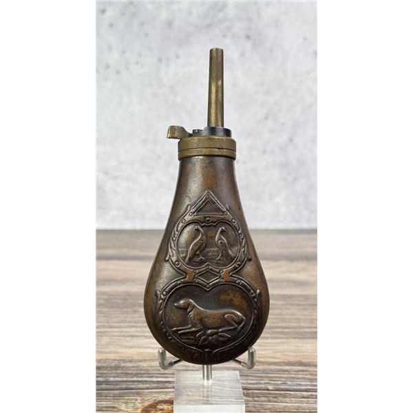 Hunting Dog Copper Brass Black Powder Flask