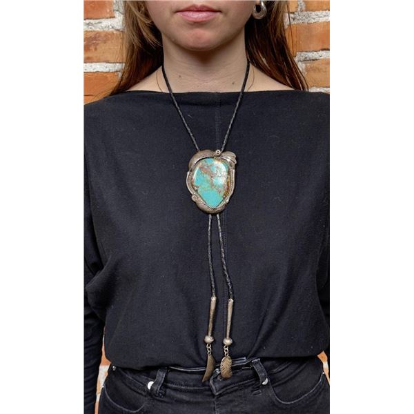 Navajo Sterling Silver Turquoise Bolo Tie