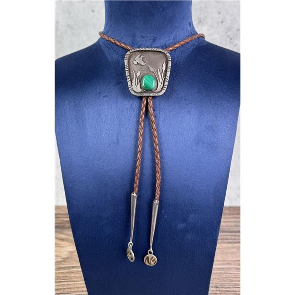 Navajo Sterling Silver Malachite Bolo Tie