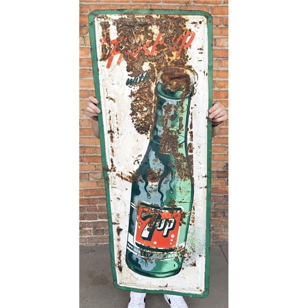 1960s Tall Fresh Up 7up Embossed Metal Sign
