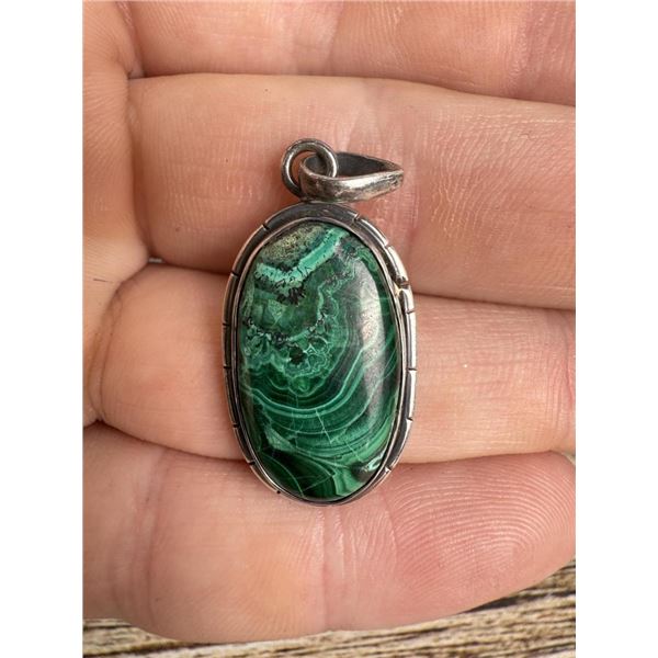 Navajo Sterling Silver Malachite Necklace Pendant
