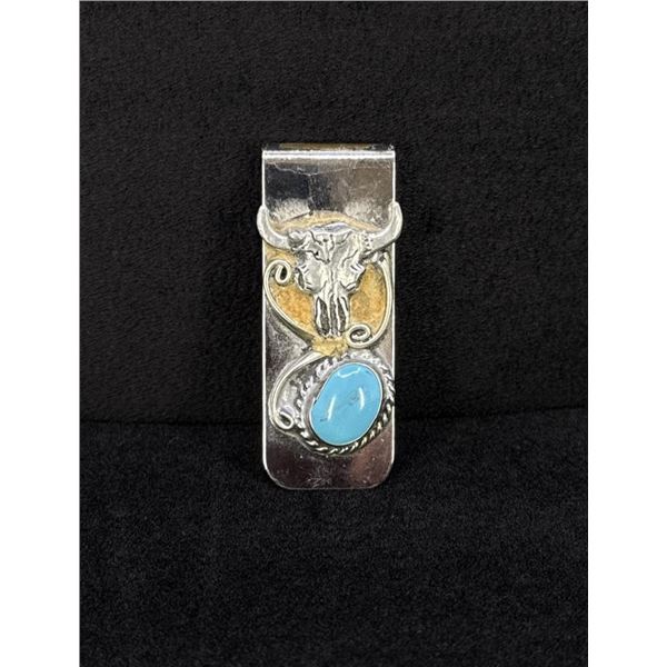 Navajo Nickel Silver Turquoise Money Clip