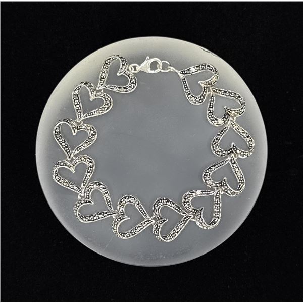 Sterling Silver Marcasite Heart Braclet