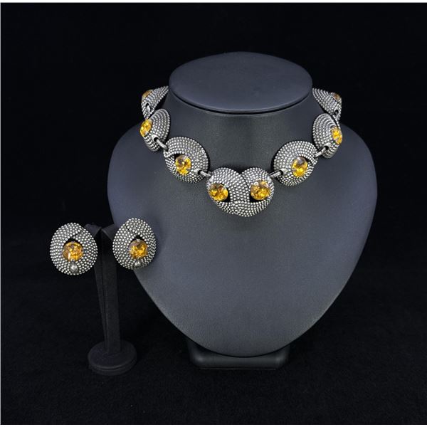 Napier Costume Jewelry Cut Steel Necklace Earrings