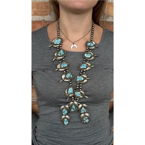 Navajo Turquoise Squash Blossom Necklace