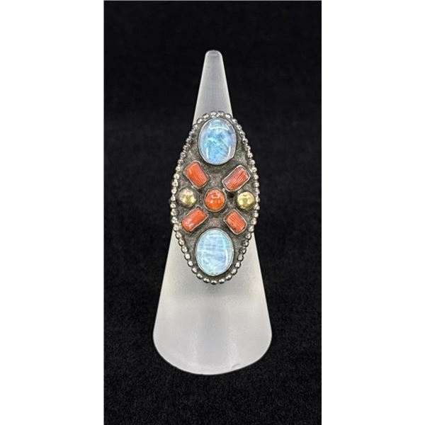 Navajo Sterling Silver Larimar Coral Ring