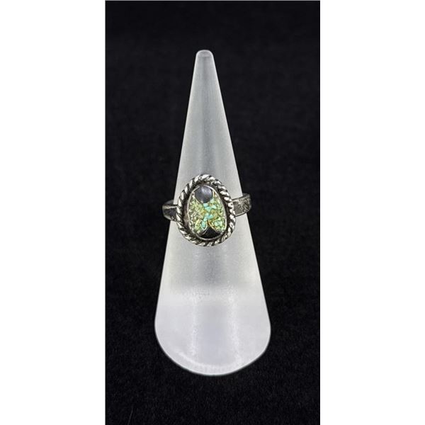 Navajo Sterling Silver Turquoise Chip Inlay Ring