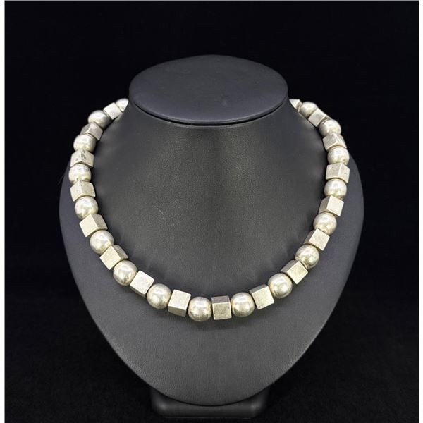 Art Deco Geometric Cube Sterling Silver Necklace