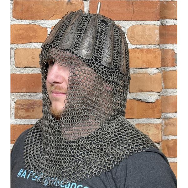 Persian Mughal Empire Silver Inlaid Chainmail Coif