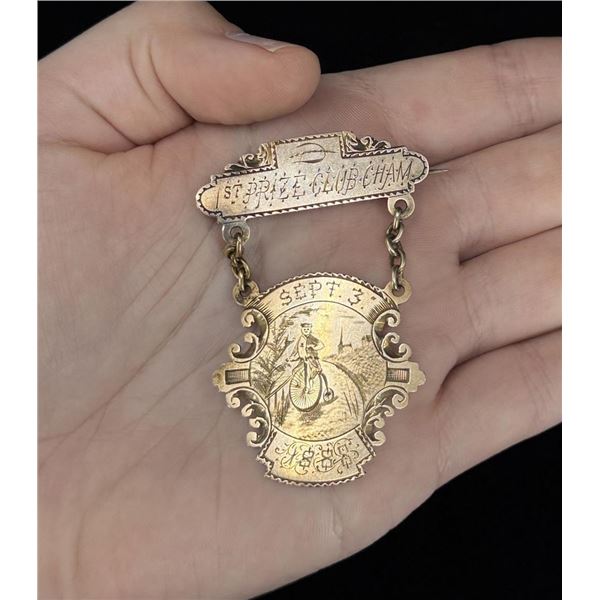 10k Gold 1888 High Wheel Bicycle Medal