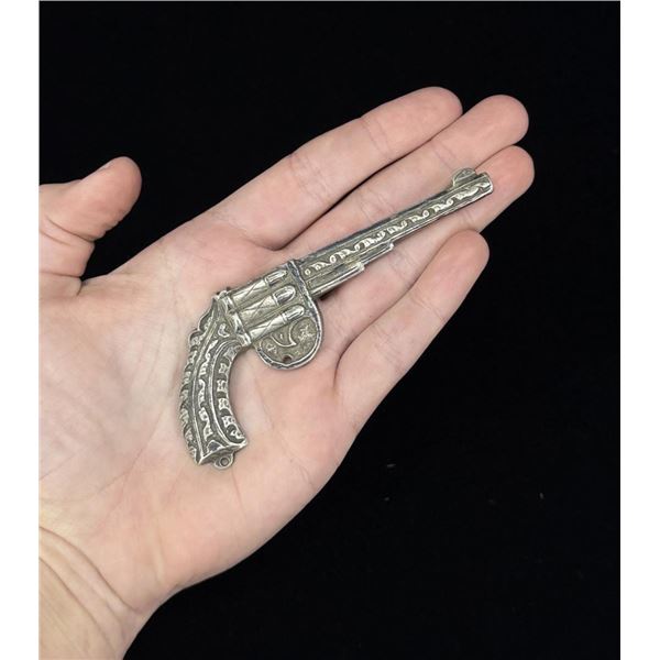Sterling Silver Hand Cast Revolver Pistol Brooch