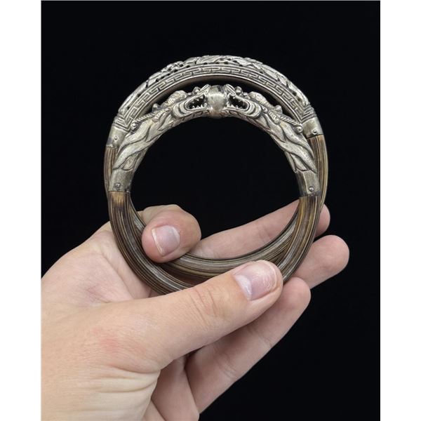 Chinese Sterling Silver Wood Dragon Bracelets