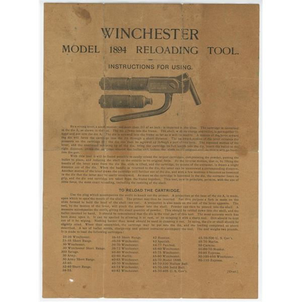 Winchester Model 1894 Reloading Tool Instructions