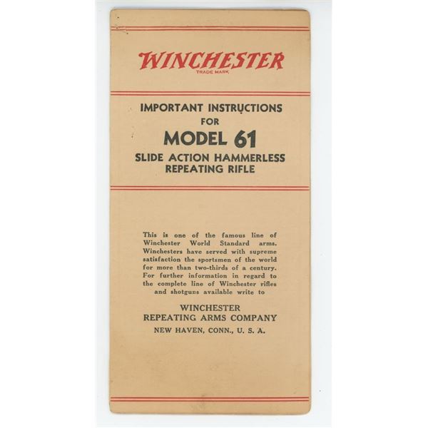 Winchester Instructions for Model 61 Brochure