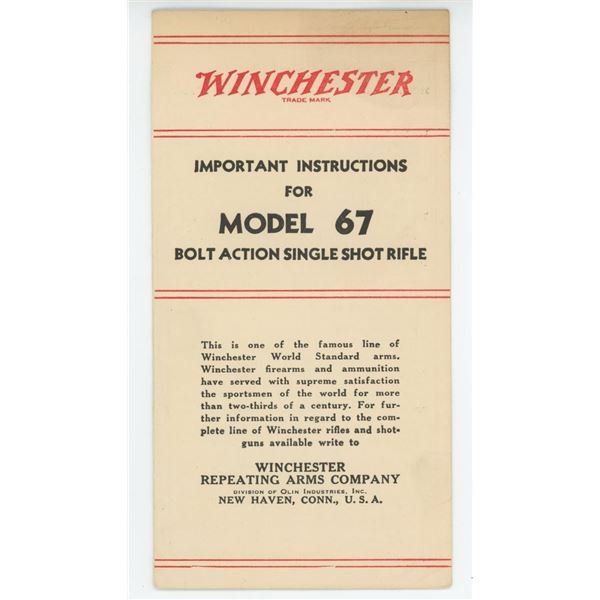 Winchester Instructions for Model 67 Brochure