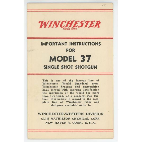 Winchester Instructions for Model 37 Brochure