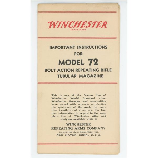 Winchester Instructions for Model 72 Brochure