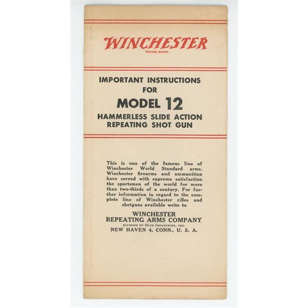 Winchester Instructions for Model 12 Brochure