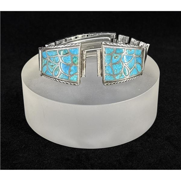 Zuni Inlaid Sterling Silver Watch Band Tips
