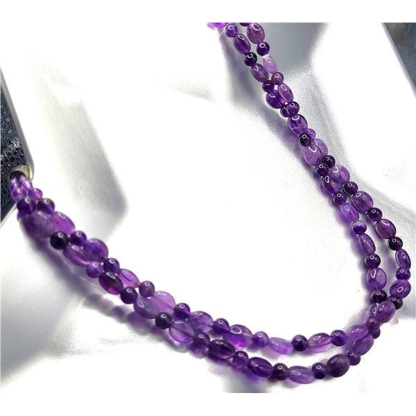 Double-Strand Necklace of Polished Amethyst Beads