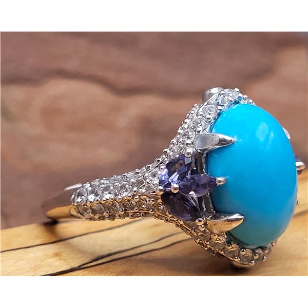 Sleeping Beauty Turquoise, Iolite, Whte Topaz Ring