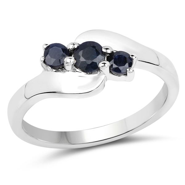 14K White Gold Vermeil Black Sapphire Ring .925