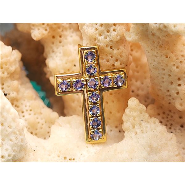 14K Yellow Gold Cross with Genuine Tanzanite