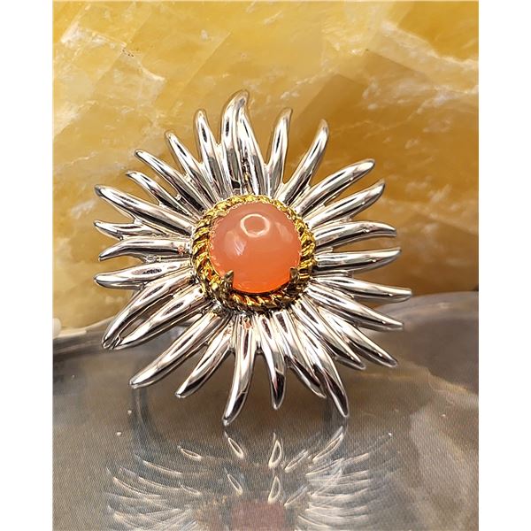 Orange Onyx Flower Ring - .925/14K Yellow Accents