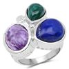 Image 3 : Triad of Color: Malachite, Charoite & Lapis Ring