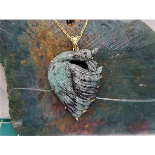 Emerald Swan Carving with Diamond Bezel Enhancer