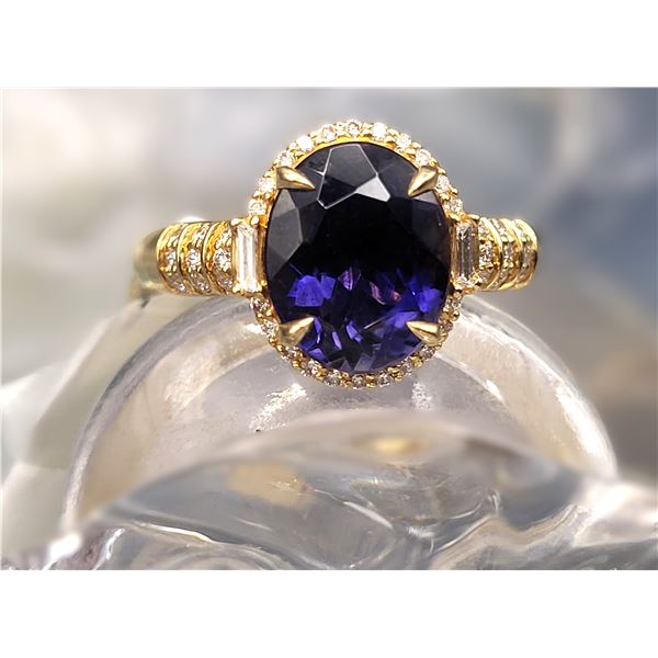 Vivid Violet Iolite and Diamond Halo Ring 18K Luxe