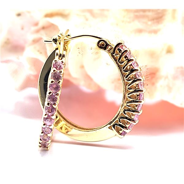 14K Yellow Gold 3/4" Pink Sapphire Hoops