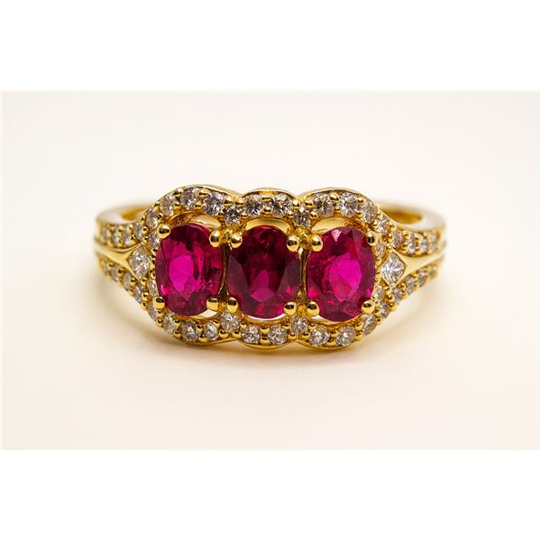 3-Stone Ruby Ring — 18K Yellow Gold