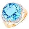 Image 1 : Large, Round, Swiss Blue Topaz and Diamond Ring