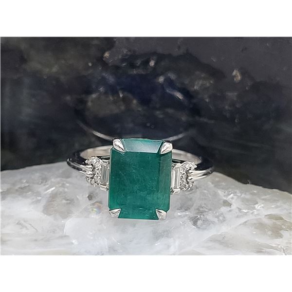 Claw-Set Emerald and Diamond "Bridle" Ring