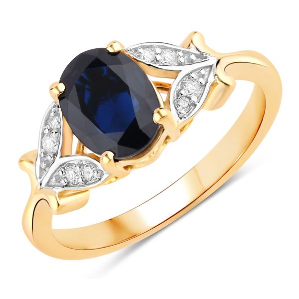 Blue Sapphire Ring with Diamond Flower Petal Sides