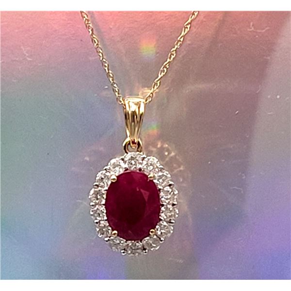 2.00 CT Burma Ruby and Diamond Halo Necklace 18K