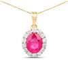 Image 3 : 2.00 CT Burma Ruby and Diamond Halo Necklace 18K