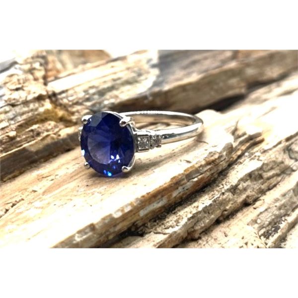 AAA Tanzanite & Diamond Ring in 18K White Gold