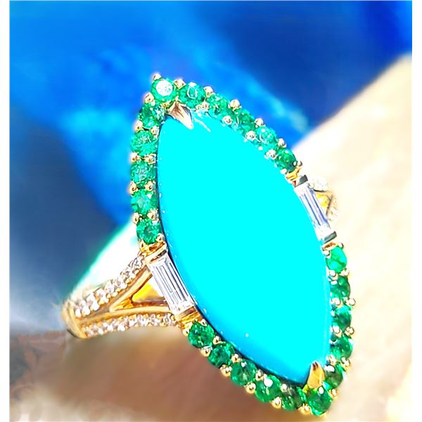 Sleeping Beauty Turquoise, Emerald, & Diamond Ring