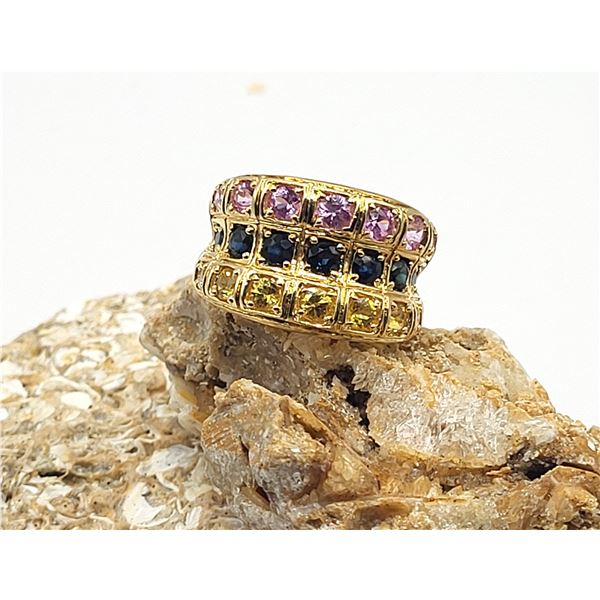 Multi-Colored Sapphire Concave Wide Band Ring