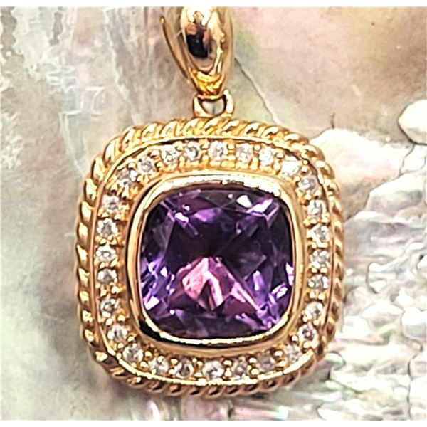 Brazilian Amethyst and Diamond Halo Pendant