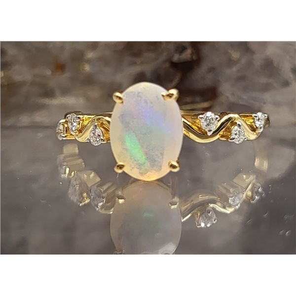 Graceful Ethiopian Opal and Diamond Petite Ring