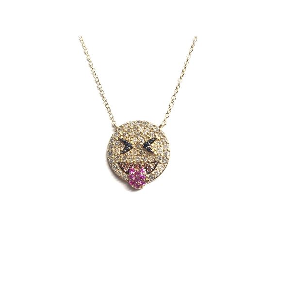 Pink Sapphire and Diamond Whimsical Emoji Necklace