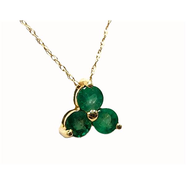 Trefoil - Clover Emerald Necklace 14K