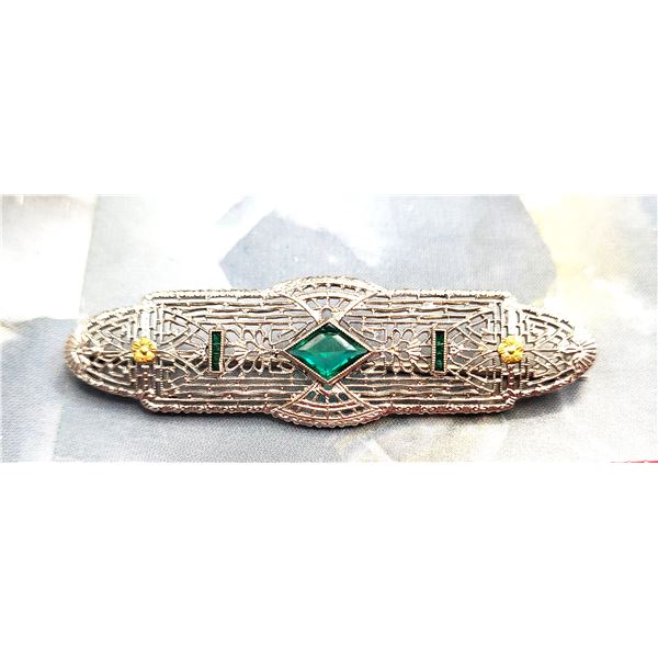 Belle Epoque - Edwardian Emerald Bar Brooch c1910